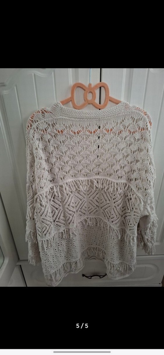 Kadın Bej Örgü Bohem Hırka - Görsel 2