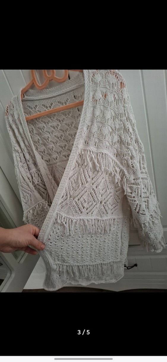 Kadın Bej Örgü Bohem Hırka - Görsel 4