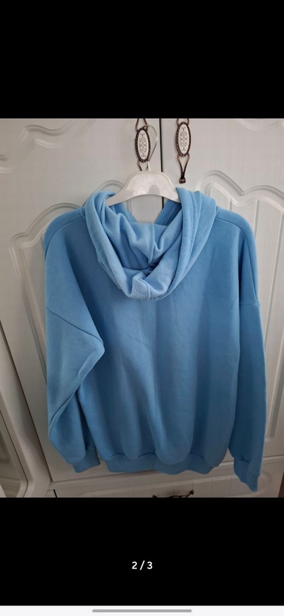 Mavi Kapüşonlu Kadın Sweatshirt - Görsel 2