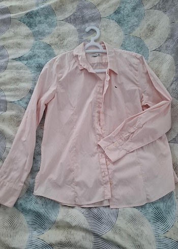 Lacoste Pembe Keten Düğmeli Kadın Gömlek - Görsel 2