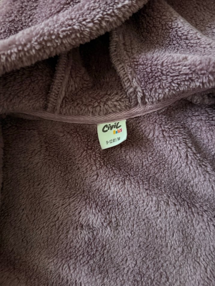 Kız bebek Kapüşonlu Düğmeli Mor Mont - Görsel 2