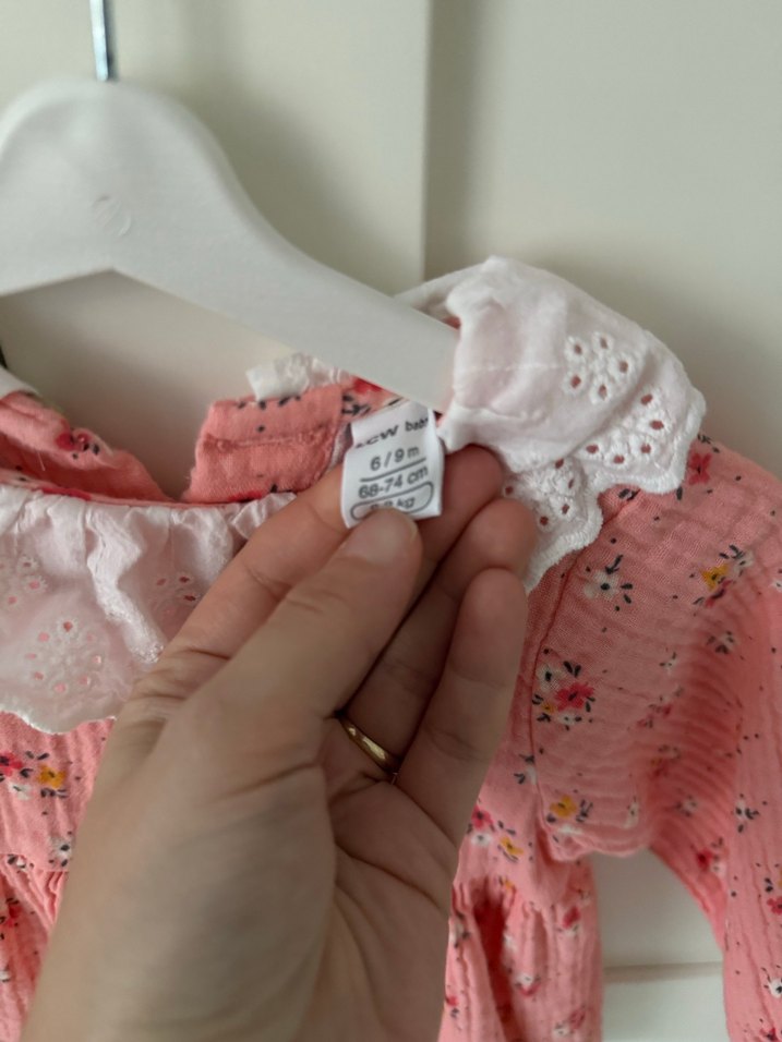 Pembe Çiçekli Fırfırlı Kız bebek Elbisesi - Görsel 2