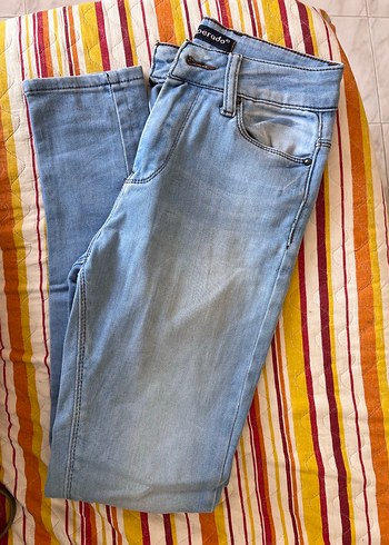 Düğmeli Mavi Kadın Denim Pantolon