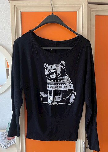 Siyah Ayı Baskılı Hamile Sweatshirt