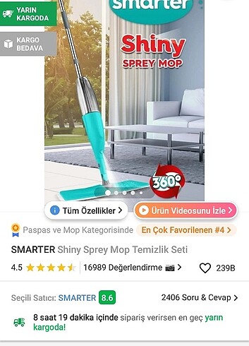 Diğer SMARTER Shiny Sprey Mop Temizlik Seti