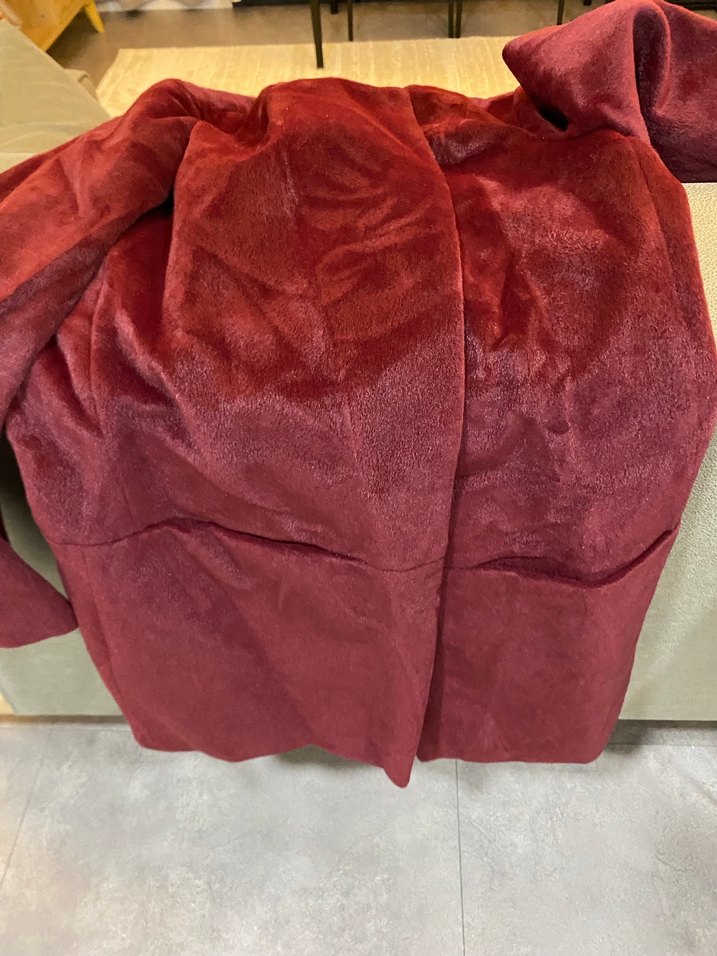 Bordo Süet Düğmeli Uzun Kadın Kaban - Görsel 2