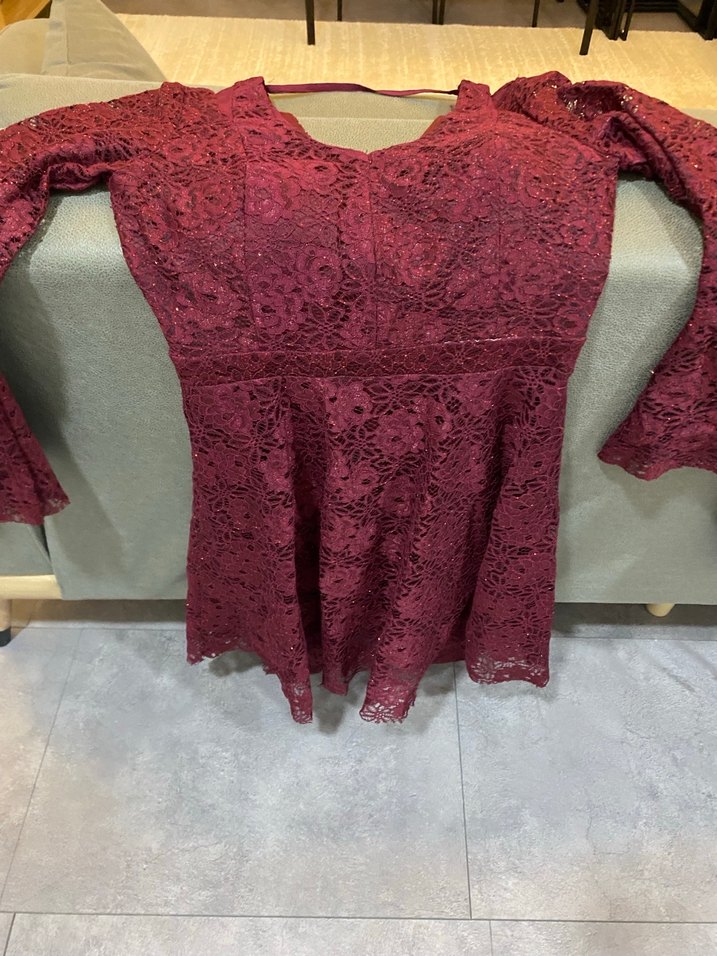 Bordo Dantel Kadın Abiye - Görsel 2