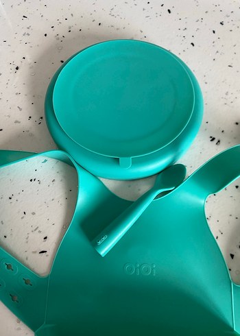 Çocuklar için Turkuaz Bölmeli Tabak ve Önlük Seti - Görsel 4