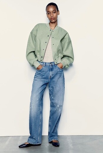 s Beden yeşil Renk zara yumuşak crop bomber ceket