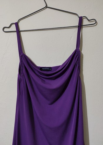 Drapeli Mor Midi Strappy Elbise - Görsel 2