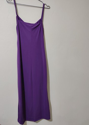 Drapeli Mor Midi Strappy Elbise - Görsel 4