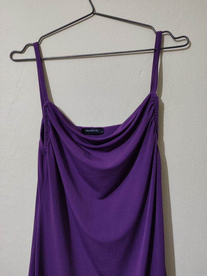 Drapeli Mor Midi Strappy Elbise - Görsel 2