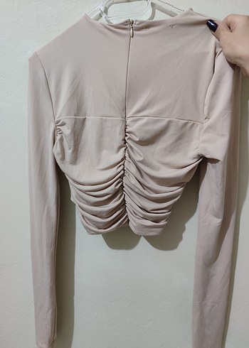 Bej Drapeli Uzun Kollu Kadın Bluz - Görsel 2