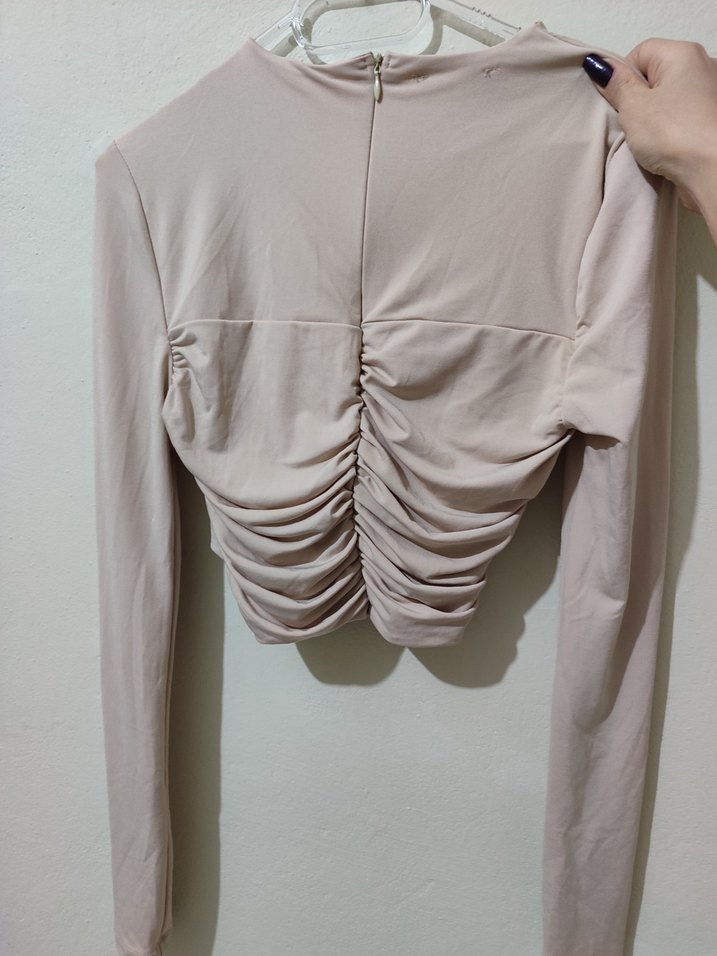 Bej Drapeli Uzun Kollu Kadın Bluz - Görsel 2