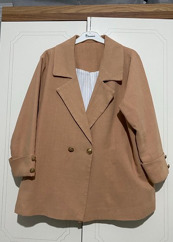 Zara Bej Dugmeli Kadin Keten Blazer Ceket