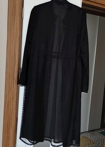 Düğmeli Siyah Uzun Kadın Tunik /Trenckot - Görsel 3