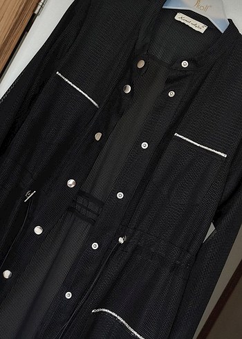 Düğmeli Siyah Uzun Kadın Tunik /Trenckot - Görsel 2