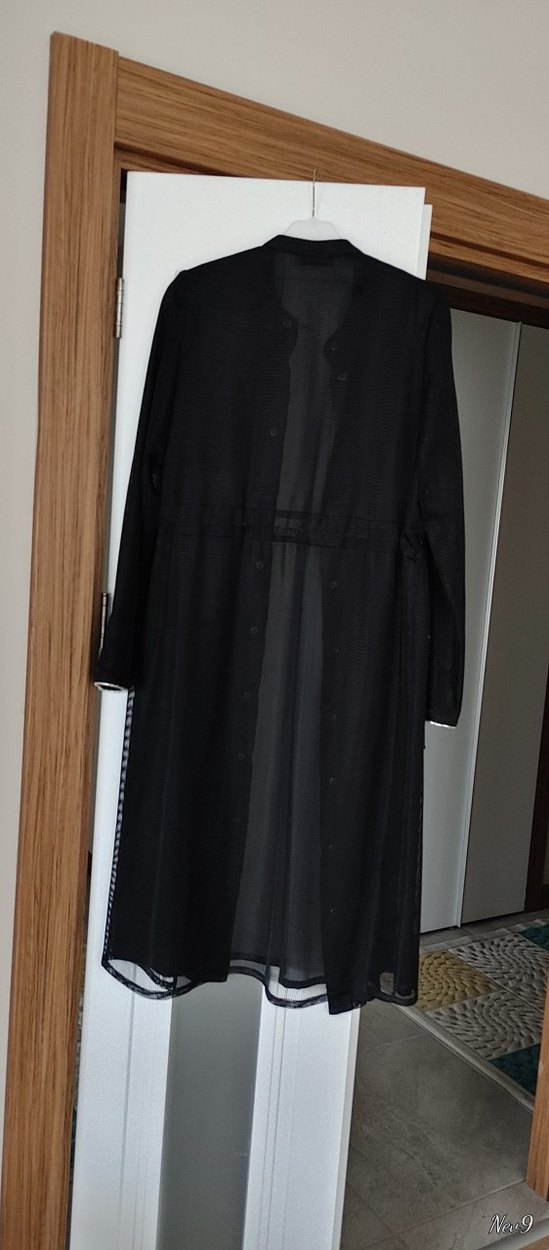 Düğmeli Siyah Uzun Kadın Tunik /Trenckot - Görsel 3