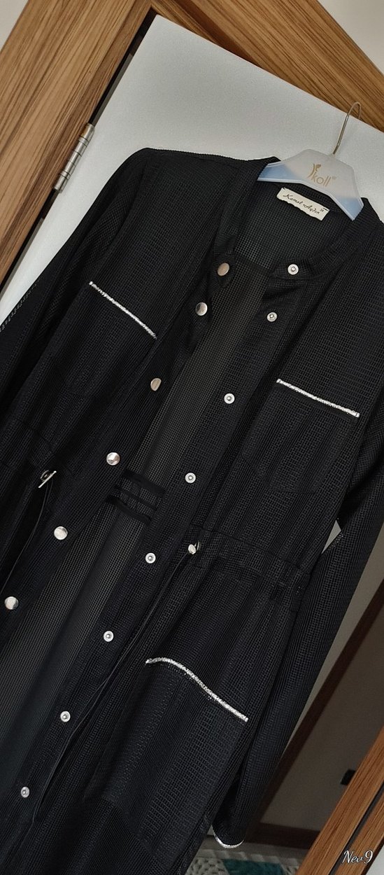 Düğmeli Siyah Uzun Kadın Tunik /Trenckot - Görsel 2