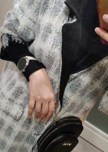 Gri Ekose Desenli Uzun Kadın Kaban - Görsel 2