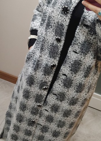 Gri Ekoseli Uzun Kadın Kaban - Görsel 2