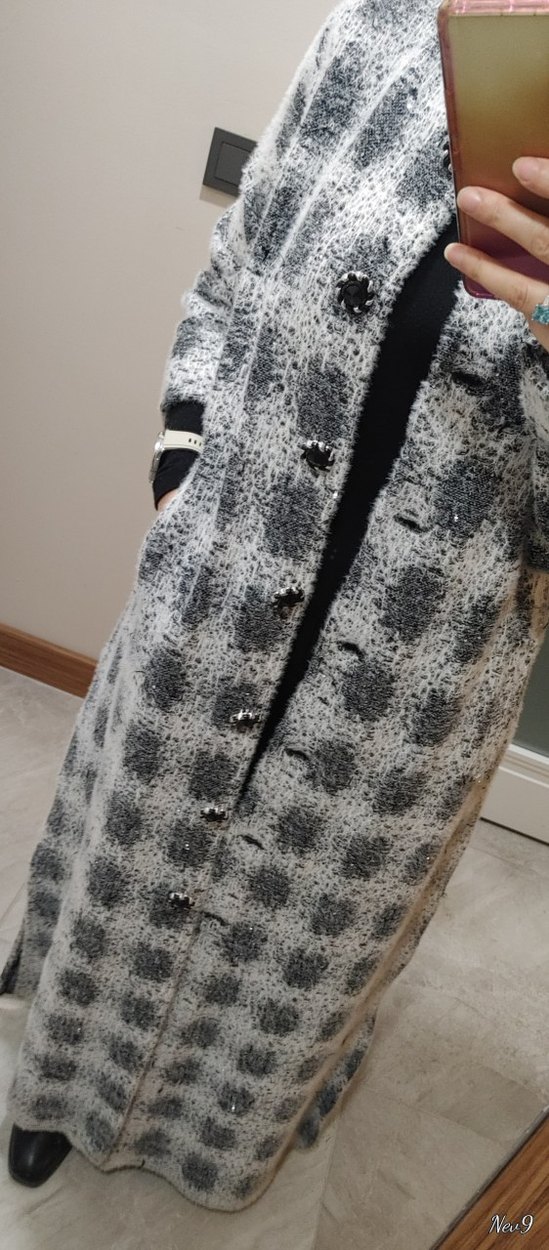 Gri Ekoseli Uzun Kadın Kaban - Görsel 2