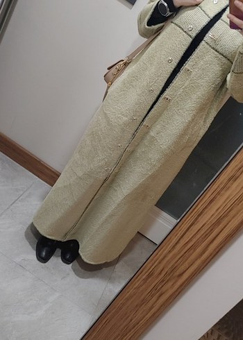 Bej Renk Düğmeli Maksi Angora Hırka - Görsel 5