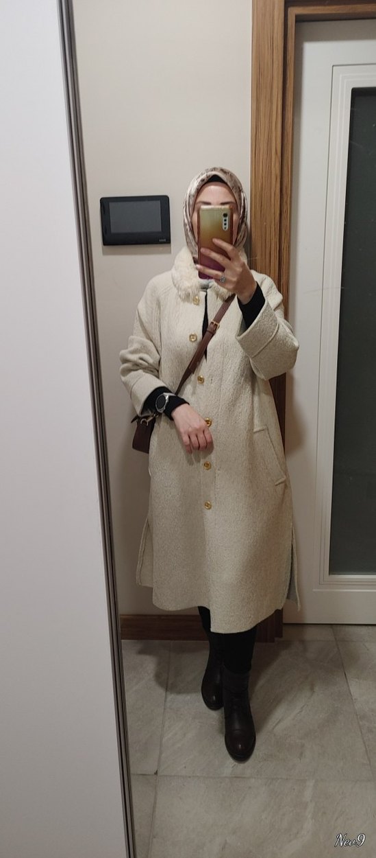 Bej Midi Yün Kadın Kaban - Görsel 2