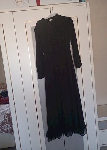 44 Beden Uzun Siyah sifon Kadın Elbise