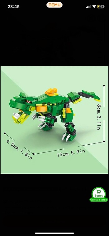  Beden Dinozor Eğitici Lego Oyuncak