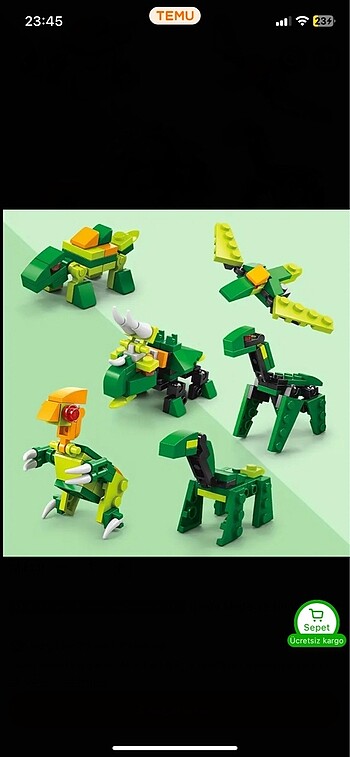  Beden Renk Dinozor Eğitici Lego Oyuncak