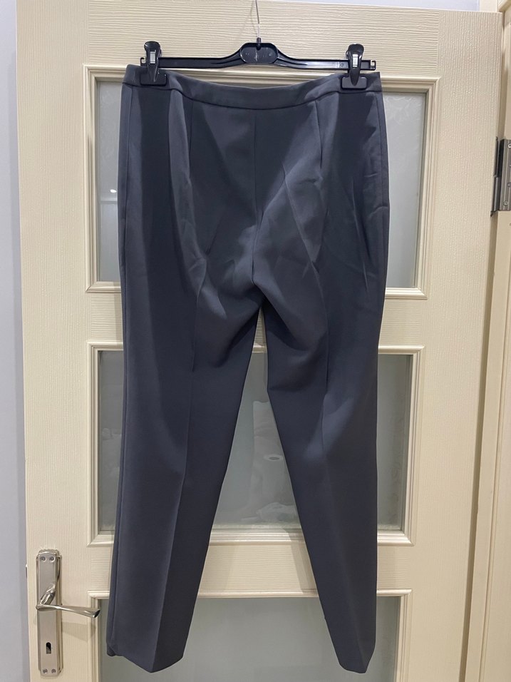 Gri Kadın Kumaş Pantolon, Kemerli, Normal Boy - Görsel 3