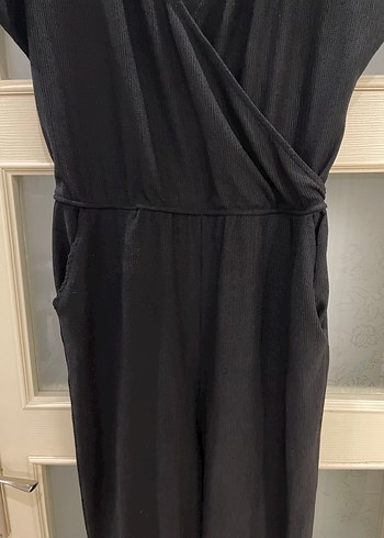 Siyah V Yaka Uzun Kadın Tulum - Görsel 4