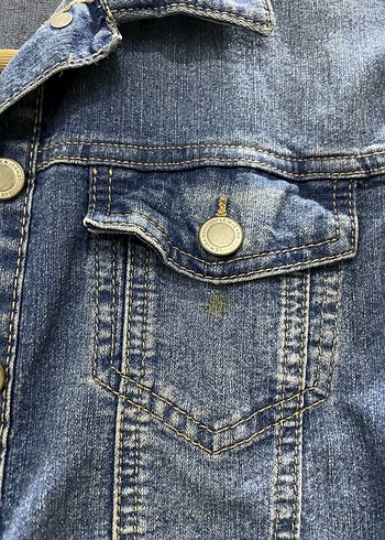 Düğmeli Mavi Kadın Denim Ceket - Görsel 3