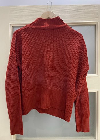 Kırmızı Boğazlı Örgü Kadın Kazak - Görsel 4