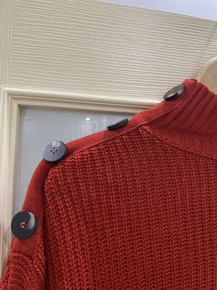 Kırmızı Boğazlı Örgü Kadın Kazak - Görsel 2