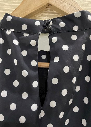 Puantiye Desenli Uzun Lacivert Elbise - Görsel 3