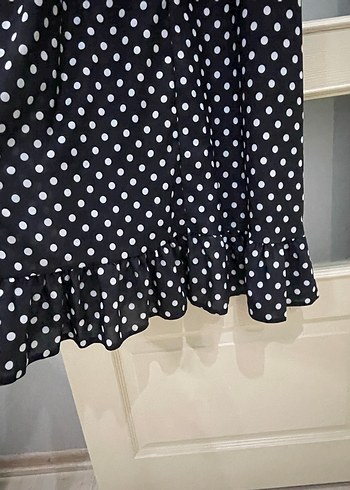 Puantiye Desenli Uzun Lacivert Elbise - Görsel 5