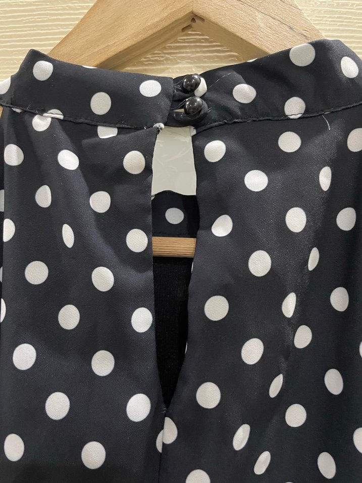 Puantiye Desenli Uzun Lacivert Elbise - Görsel 3