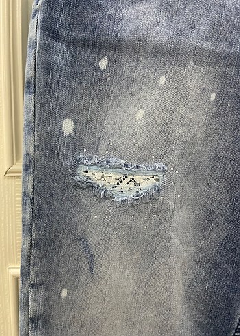 Desenli Bol Kesim Kadın Kot Pantolon - Görsel 3