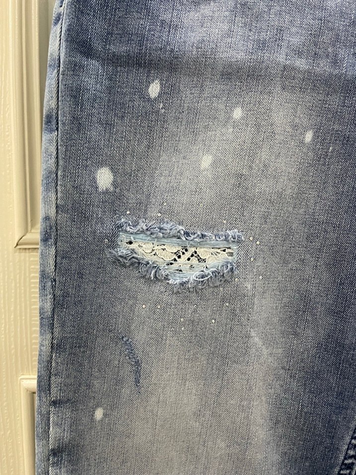 Desenli Bol Kesim Kadın Kot Pantolon - Görsel 3