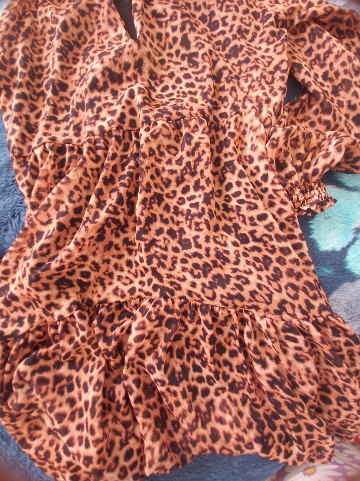 Leopar Desenli Kahverengi Midi Elbise - Görsel 3