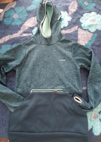 Gri yeşil Kapüşonlu Fermuarlı Kadın Sweatshirt