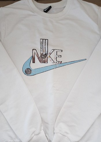 l Beden Beyaz Nike Baskılı Pamuklu kadın Sweatshirt