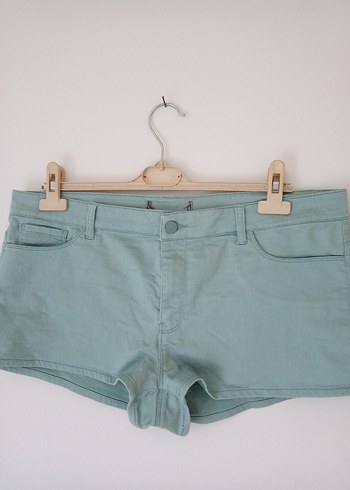 Düğmeli Turkuaz Mini Denim Şort