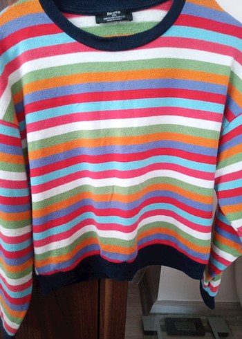 Çok Renkli Çizgili Kadın Pamuklu Triko - Görsel 5