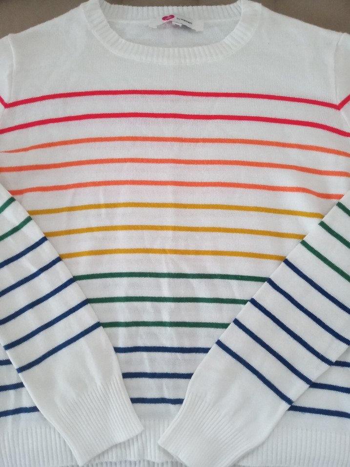 Çok Renkli Çizgili Kadın Pamuklu Triko - Görsel 2