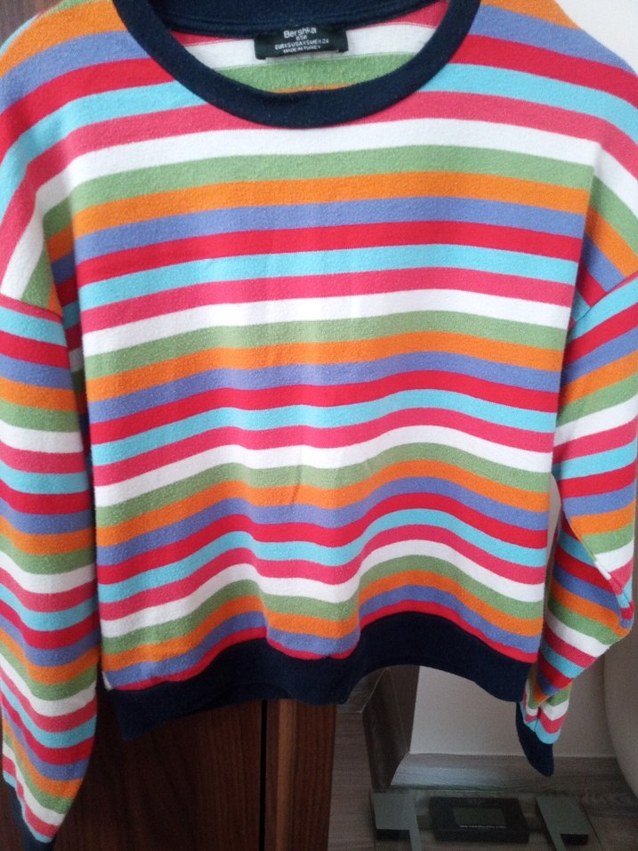 Çok Renkli Çizgili Kadın Pamuklu Triko - Görsel 5