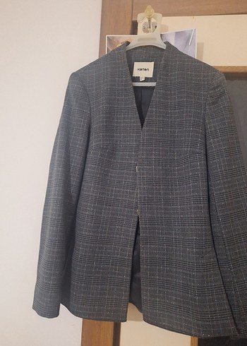 Gri Kadın Keten Blazer Ceket