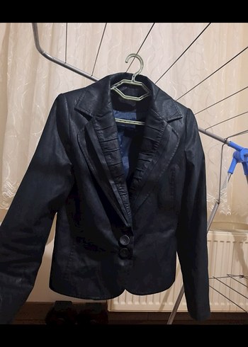 Kadın Siyah Deri Blazer Ceket - Görsel 5